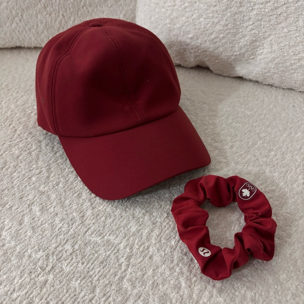 Lululemon Red Canada Olympics Hat and Matching Scrunchie
